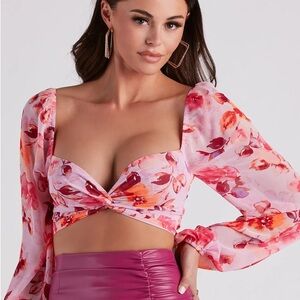 Windsor Floral Pink and Orange Crop Top